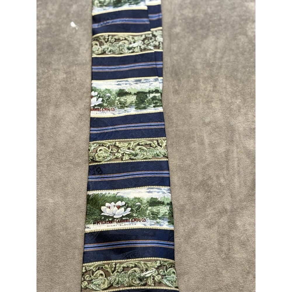 Tabasco‎ Neck Tie Men Blue Avery Island Magnolia Alligator Cajun Hot Sauce Vtg
